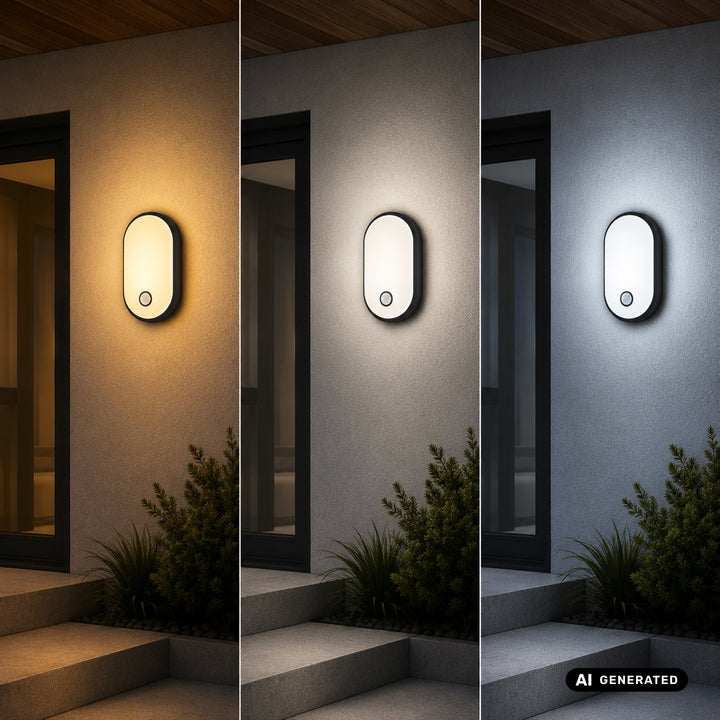 Maclean LED-lampa med rörelsesensor, PIR-sensor, svart, 10 W/15 W/18 W, IP65, färginställning 3000/4000/6000 K, MCE534 B