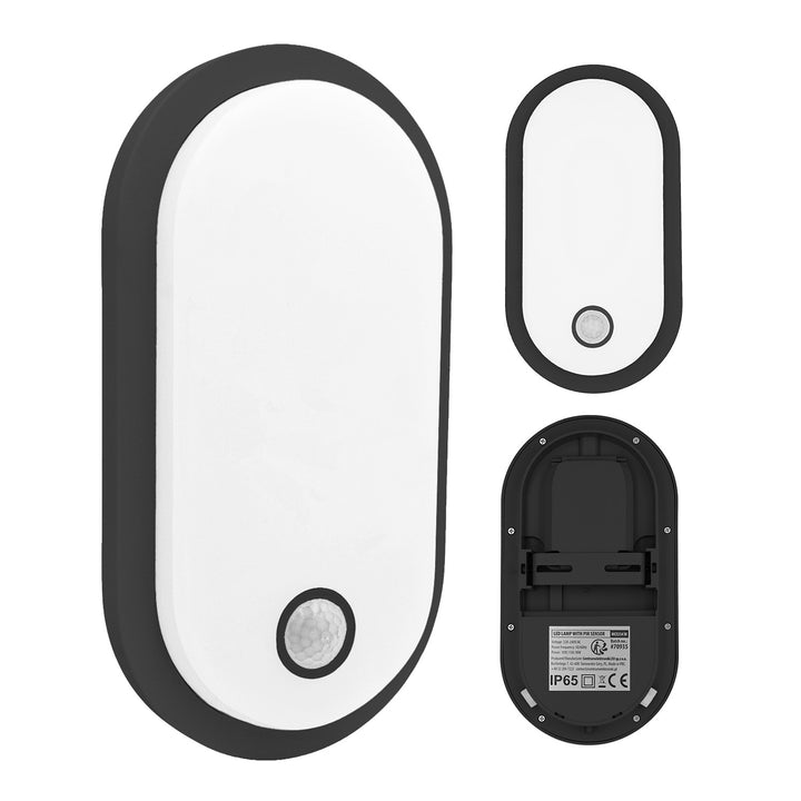Maclean LED-lampa med rörelsesensor, PIR-sensor, svart, 10 W/15 W/18 W, IP65, färginställning 3000/4000/6000 K, MCE534 B