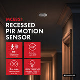 Maclean PIR-rörelsesensor, för infällning, räckvidd 8 m, 600 W/1 200 W, 220–240 V AC, 50/60 Hz, MCE821