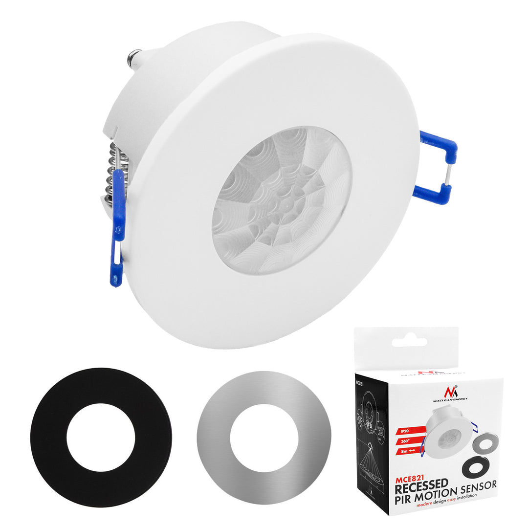 Maclean PIR-rörelsesensor, för infällning, räckvidd 8 m, 600 W/1 200 W, 220–240 V AC, 50/60 Hz, MCE821