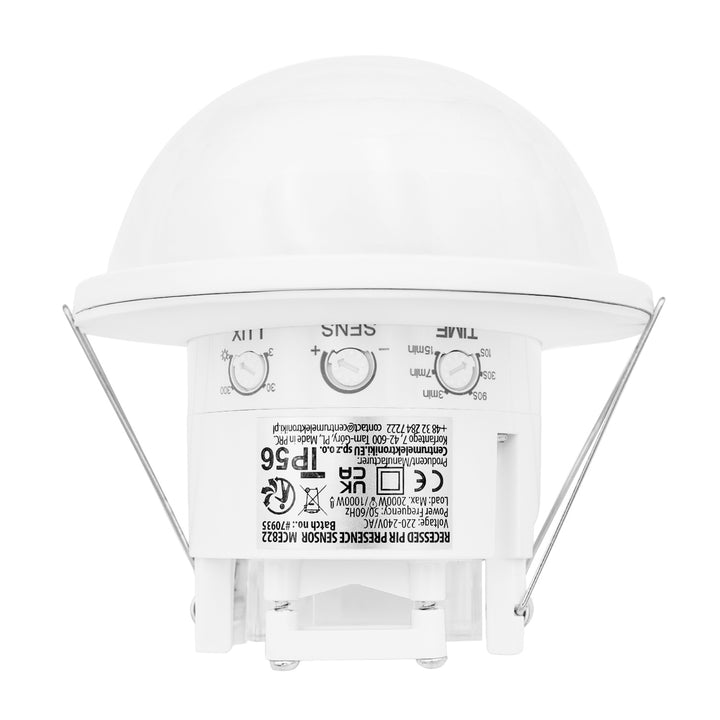 Maclean PIR-närvarosensor, för infällning, räckvidd 10x40 m, 1000 W/2000 W, 220–240 V AC, 50/60 Hz, IP54, MCE822