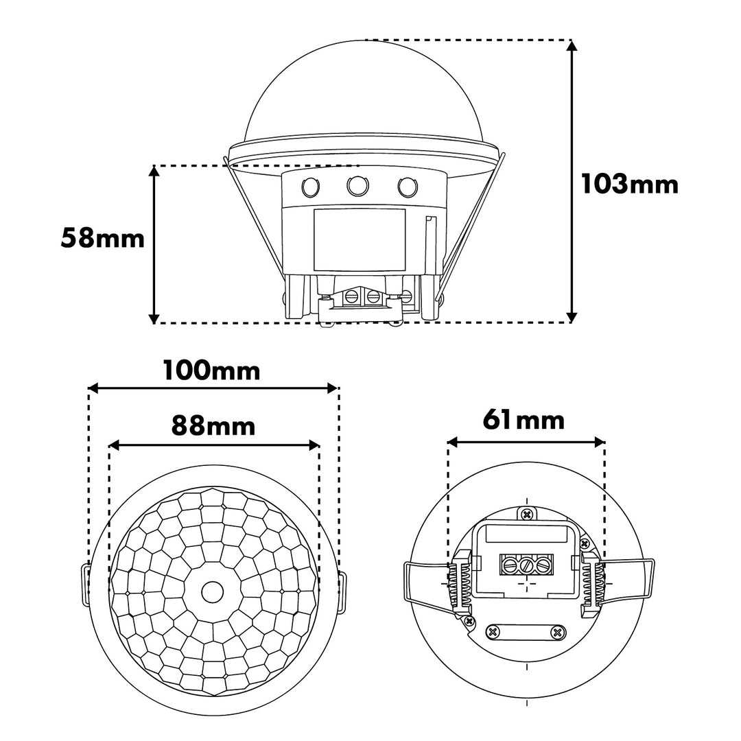 Maclean PIR-närvarosensor, för infällning, räckvidd 10x40 m, 1000 W/2000 W, 220–240 V AC, 50/60 Hz, IP54, MCE822