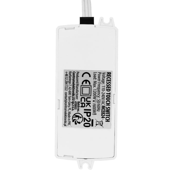 Maclean infälld touchbrytare, <40 mm, 110–240 V växelström, max. belastning 600 W för LED, MCE824