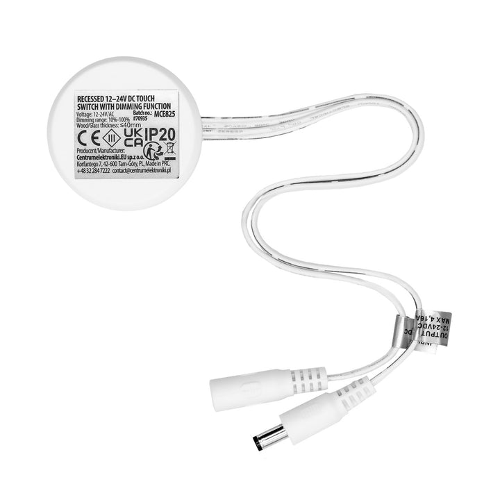 Maclean infälld touchbrytare, <40 mm, 12–24 V DC, max. belastning 48/96 W, MCE825