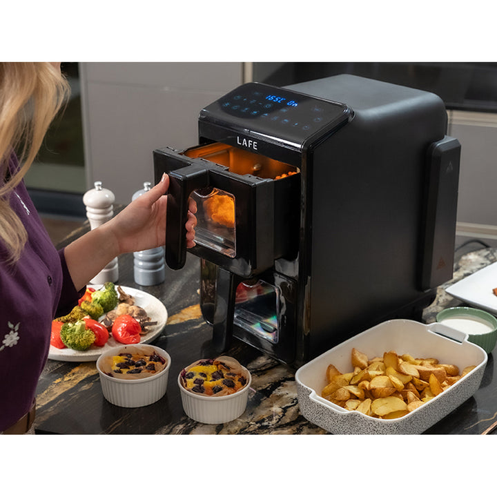 LAFE fettfri fritös, luftfritös, 2 kammare 5 L, effekt 2460 W, LCD-display, Dual Fry