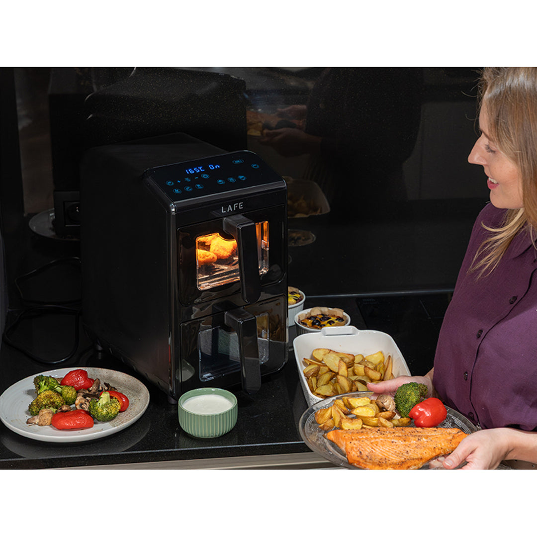 LAFE fettfri fritös, luftfritös, 2 kammare 5 L, effekt 2460 W, LCD-display, Dual Fry