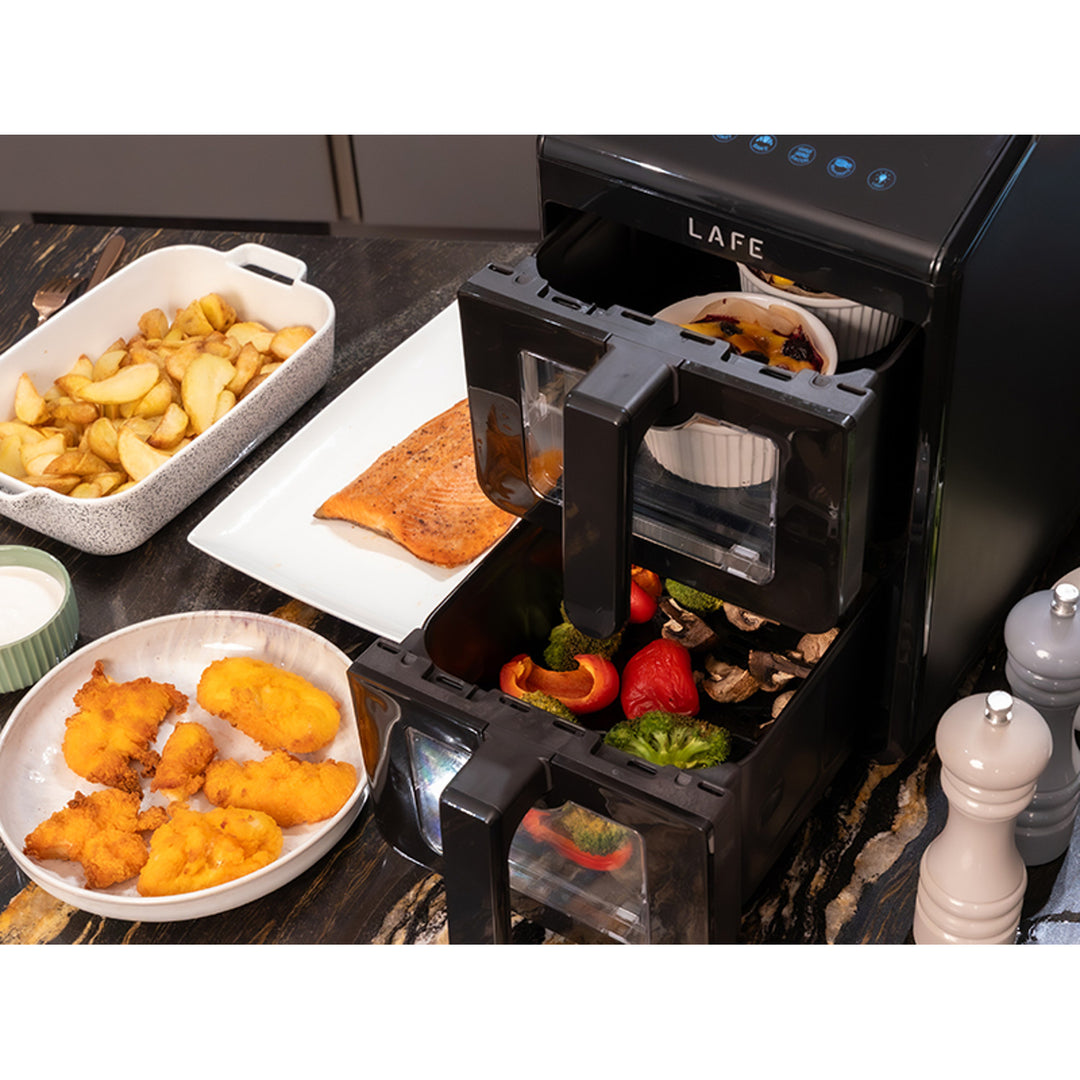 LAFE fettfri fritös, luftfritös, 2 kammare 5 L, effekt 2460 W, LCD-display, Dual Fry