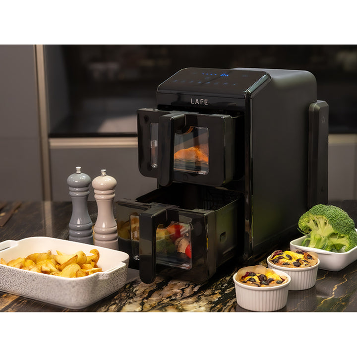 LAFE fettfri fritös, luftfritös, 2 kammare 5 L, effekt 2460 W, LCD-display, Dual Fry