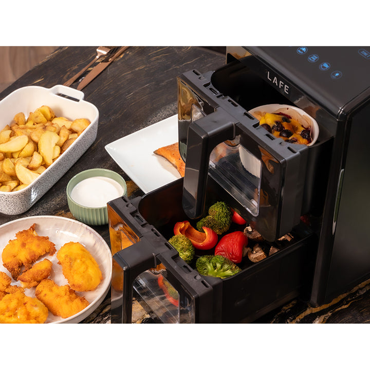 LAFE fettfri fritös, luftfritös, 2 kammare 5 L, effekt 2460 W, LCD-display, Dual Fry