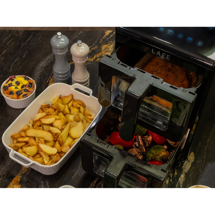 LAFE fettfri fritös, luftfritös, 2 kammare 5 L, effekt 2460 W, LCD-display, Dual Fry