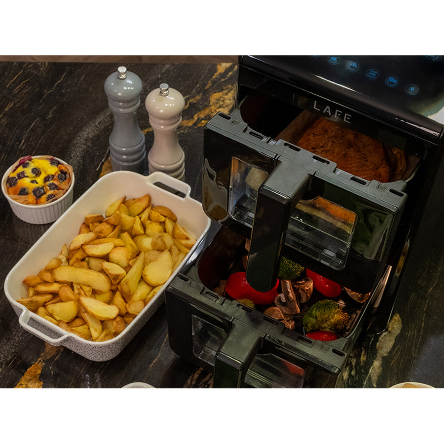 LAFE fettfri fritös, luftfritös, 2 kammare 5 L, effekt 2460 W, LCD-display, Dual Fry