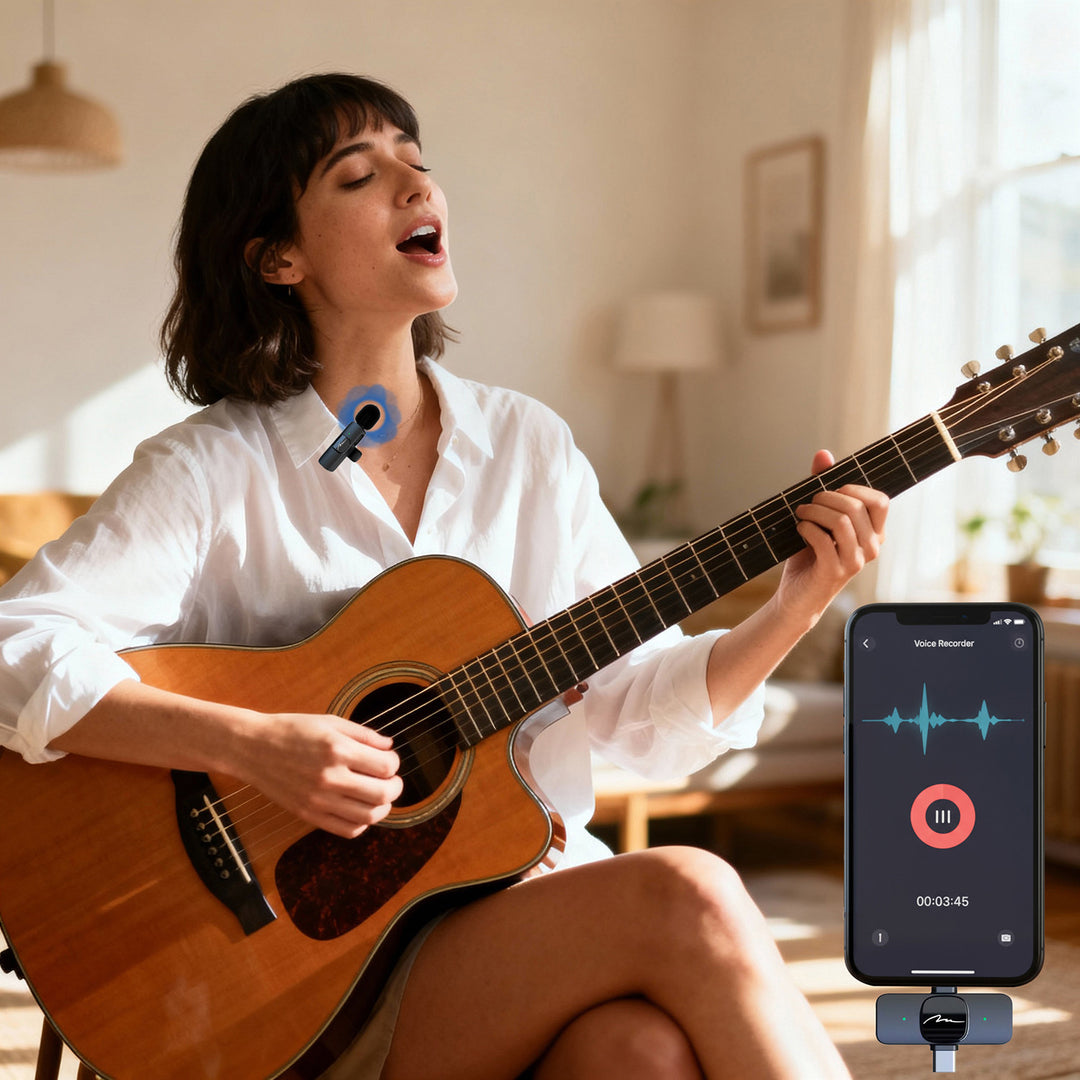 MICRO-MIC DUO – 2x trådlös mikrofon med klämma (set), för iOS och Android (OTG), mini, superkänslig. USB-C och LIGHTNING, Mediatech