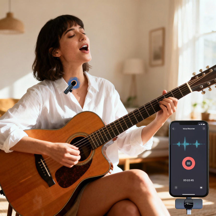 MICRO-MIC DUO – 2x trådlös mikrofon med klämma (set), för iOS och Android (OTG), mini, superkänslig. USB-C och LIGHTNING, Mediatech