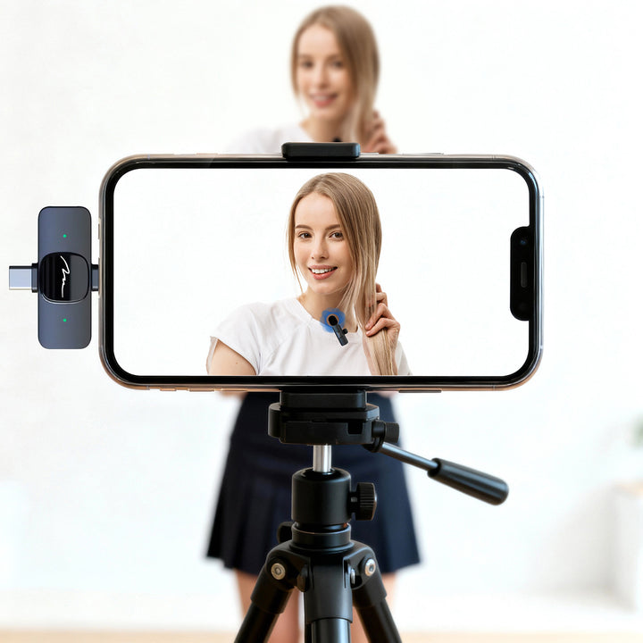 MICRO-MIC DUO – 2x trådlös mikrofon med klämma (set), för iOS och Android (OTG), mini, superkänslig. USB-C och LIGHTNING, Mediatech