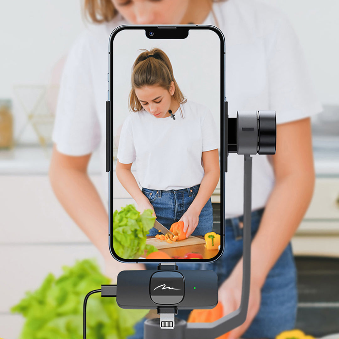 MICRO-MIC DUO – 2x trådlös mikrofon med klämma (set), för iOS och Android (OTG), mini, superkänslig. USB-C och LIGHTNING, Mediatech
