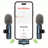 MICRO-MIC DUO – 2x trådlös mikrofon med klämma (set), för iOS och Android (OTG), mini, superkänslig. USB-C och LIGHTNING, Mediatech
