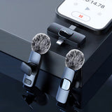 MICRO-MIC DUO – 2x trådlös mikrofon med klämma (set), för iOS och Android (OTG), mini, superkänslig. USB-C och LIGHTNING, Mediatech