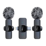 MICRO-MIC DUO – 2x trådlös mikrofon med klämma (set), för iOS och Android (OTG), mini, superkänslig. USB-C och LIGHTNING, Mediatech