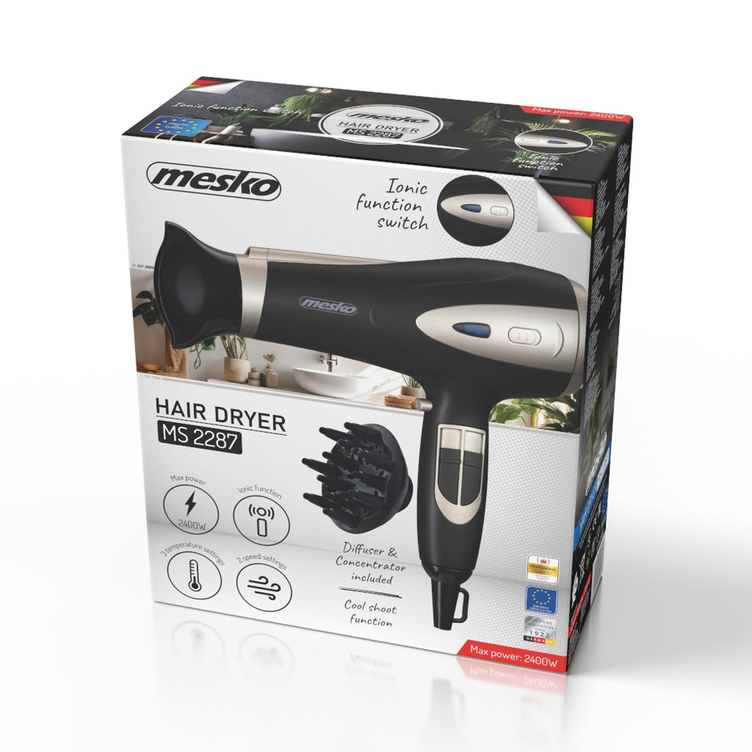 Mesko hårtork, joniseringsfunktion, diffusor, effekt 2200 W, svart, MS 2287