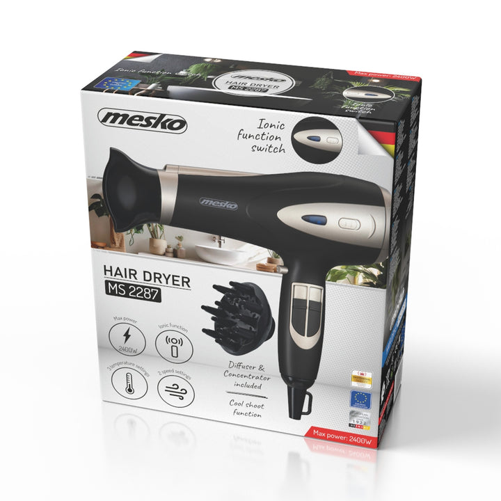 Mesko hårtork, joniseringsfunktion, diffusor, effekt 2200 W, svart, MS 2287