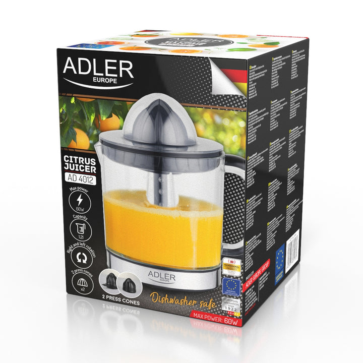 Citruspress Adler, kapacitet 1,2 l, maximal effekt 60 W, svart, AD 4012