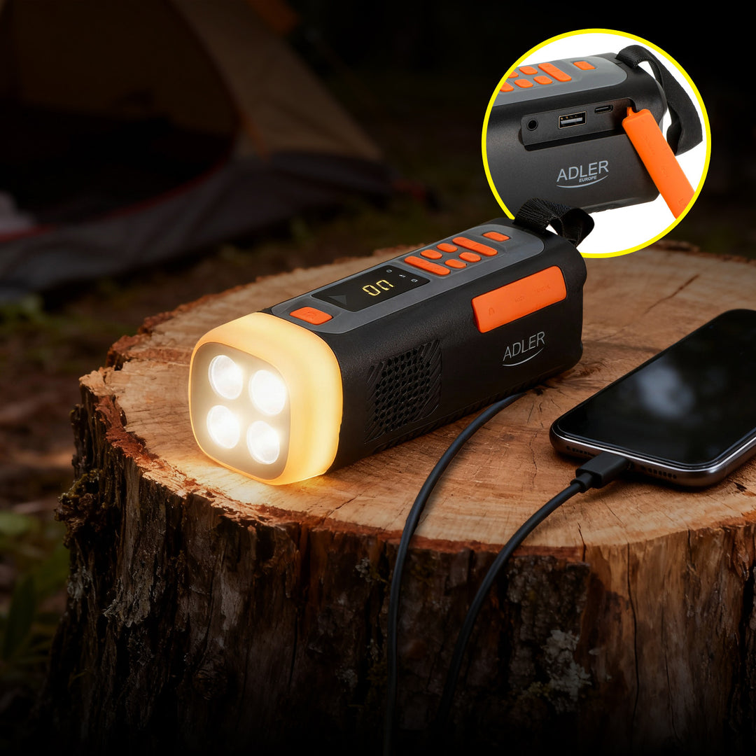 Adler nödradio, med solpanel, vev och powerbank, Bluetooth 5.0, LED-ficklampa 4W, 4500 mAh, AD 1920