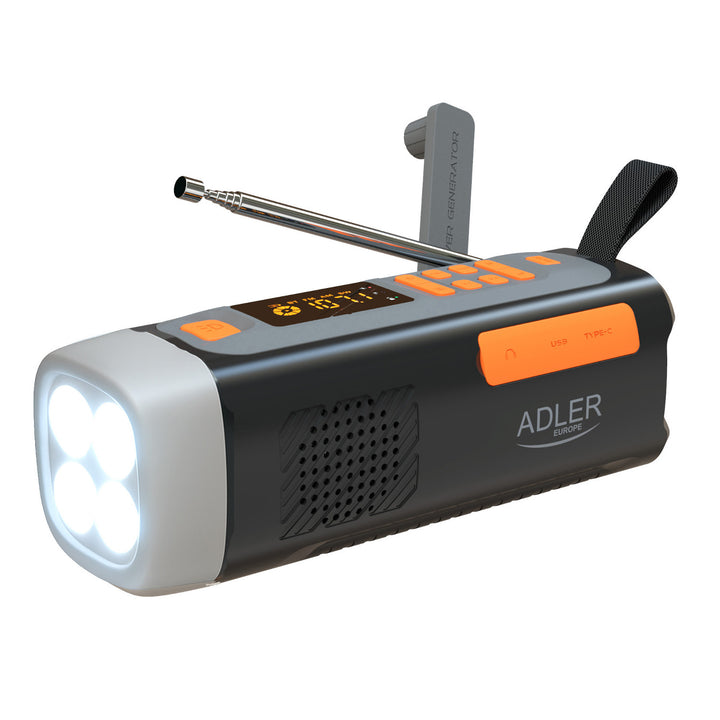 Adler nödradio, med solpanel, vev och powerbank, Bluetooth 5.0, LED-ficklampa 4W, 4500 mAh, AD 1920