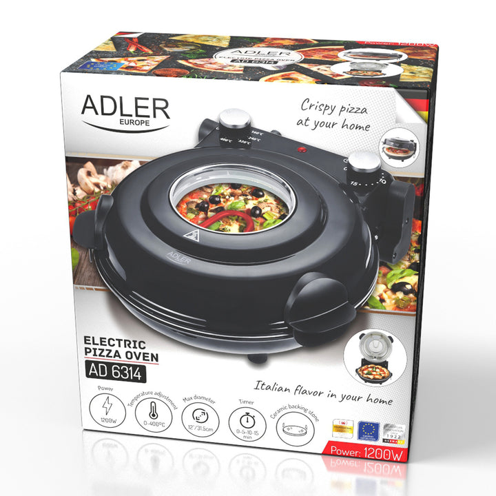 Adler pizzaugn, temperaturreglering upp till 400 °C, keramisk sten, två värmeelement, AD 6314