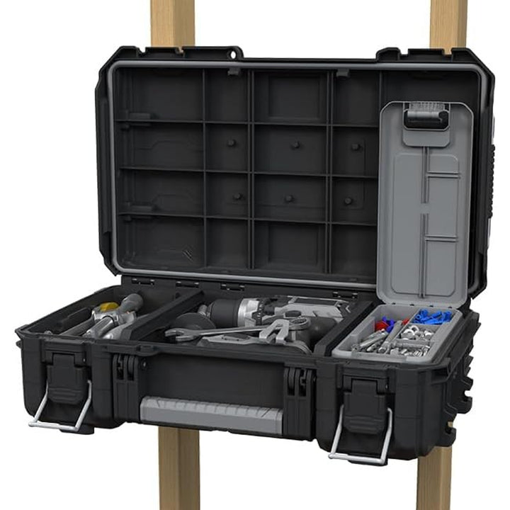 Verktygsväska Keter ROC Pro Gear 2.0, bärförmåga 36 kg, plats för hänglås, damm- och vattentät tätning, förvaringsfack med lock ingår, kan hängas på väggen, 256979