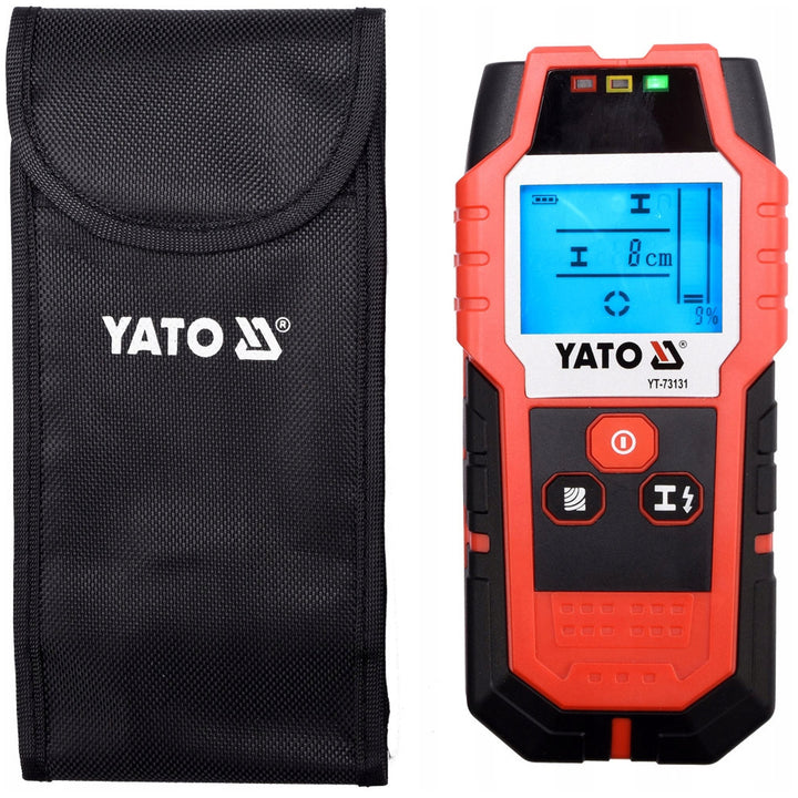 Professionell lednings- och profilavkännare från Yato, stor display med LED-belysning, fodral ingår, ljudsignal och tre signaldioder, justerbar avkänningsstyrka, YT-73131