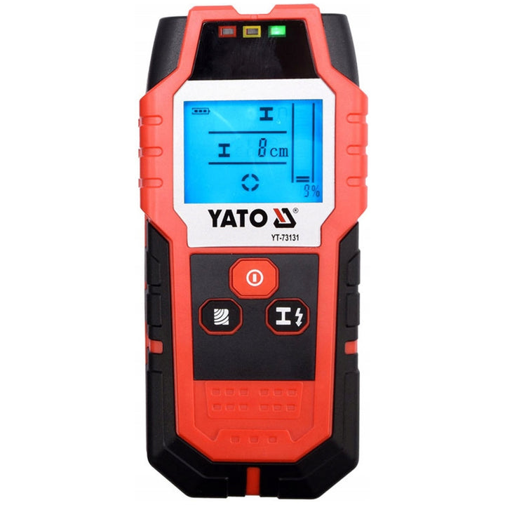 Professionell lednings- och profilavkännare från Yato, stor display med LED-belysning, fodral ingår, ljudsignal och tre signaldioder, justerbar avkänningsstyrka, YT-73131