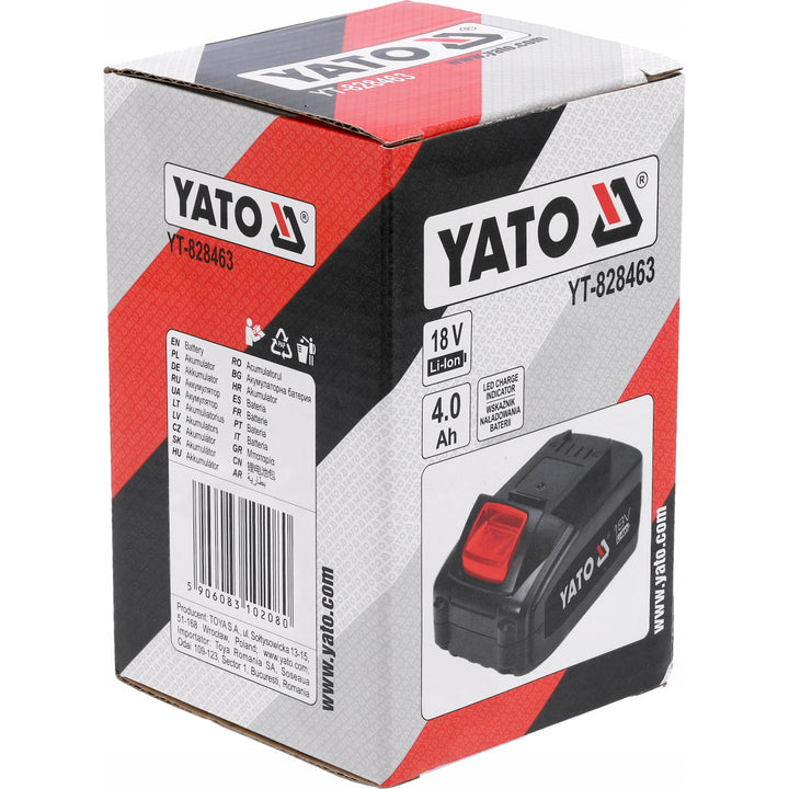 Yato-batteri för elverktyg, för 18 V-serien, energi 72 Wh, max utgångsström 60 A, Li-Ion 4 Ah, YT-828463