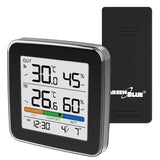 GreenBlue trådlös väderstation, temperatur + luftfuktighet IN/OUT, klocka + alarm + datum, °C / °F, upp till 60 m, svart, GB169 B