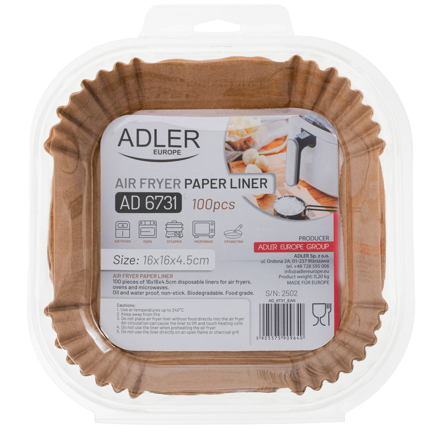 Pappersinsatser till fritös Adler, 16 cm, upp till 240 °C, biologiskt nedbrytbara, 300 stycken, AD 6731