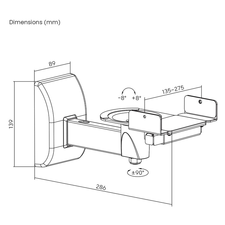 Set med fästen/hängare för Maclean-högtalare, universellt, justerbart vertikalt +8°–-8° och horisontellt +90°–-90°, max. 15 kg, MC-917