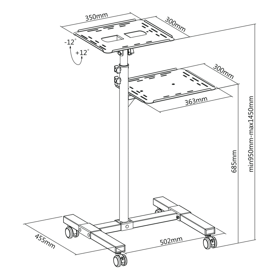 Maclean – justerbart, mobilt bord för projektor/bärbar dator, stål, max. 10 kg, MC-207