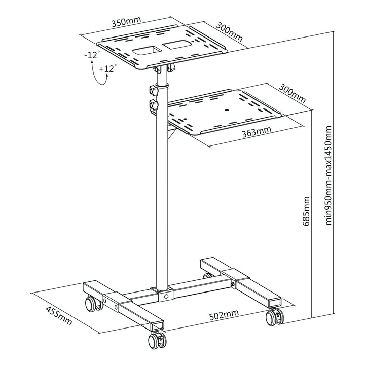 Maclean – justerbart, mobilt bord för projektor/bärbar dator, stål, max. 10 kg, MC-207
