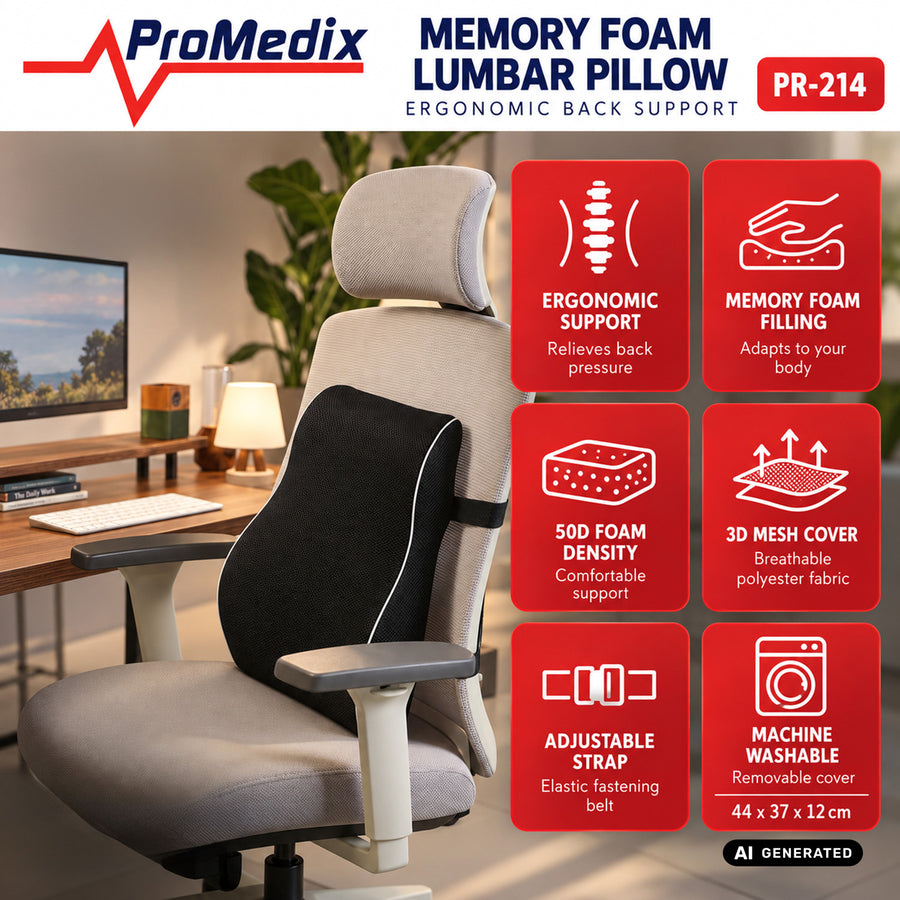 Promedix-ryggkudde av formminnesskum, 44x37x12 cm, skumdensitet: 50D, PR-214
