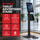 Maclean-reklamhållare för surfplatta, med lås, 10,9–11 tum, iPad Air/Pro, Samsung Tab A- och S-serien, 220 × 323 × 22 mm, MC-960 B