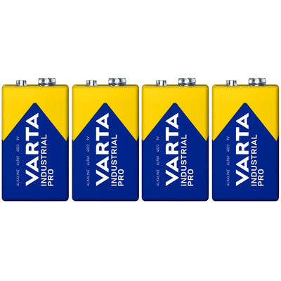 4x batteri R9V R-9 6LR61 9V R-9 alkalisk Varta Industrial Pro