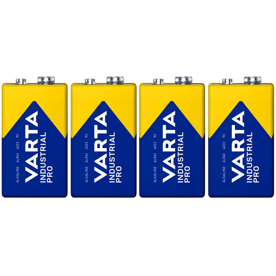 4x batteri R9V R-9 6LR61 9V R-9 alkalisk Varta Industrial Pro