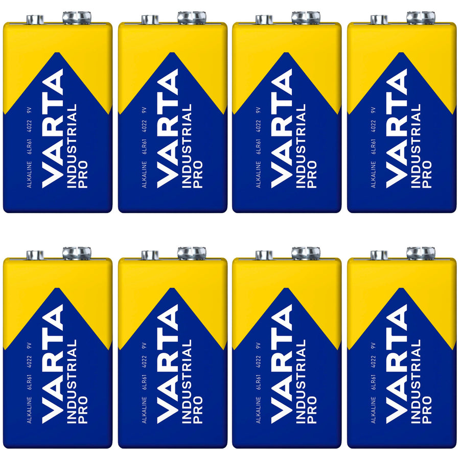 8x batteri R9V R-9 6LR61 9V R-9 alkaliskt Varta Industrial Pro
