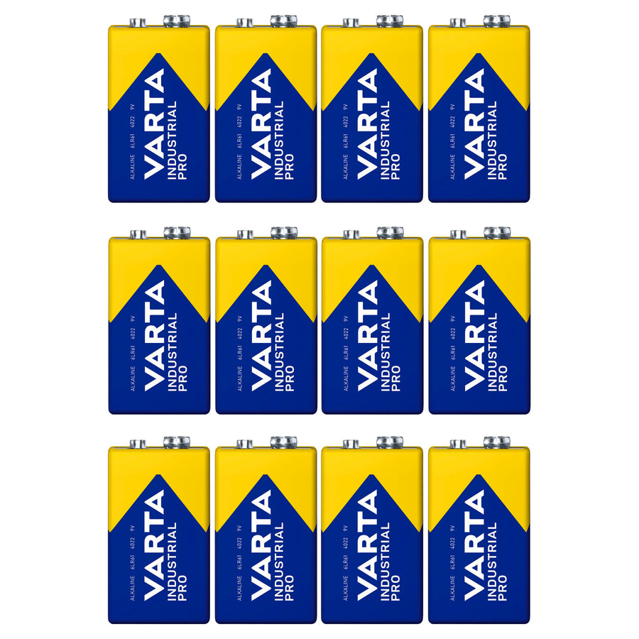 12x batteri R9V R-9 6LR61 9V R-9 alkaliskt Varta Industrial Pro