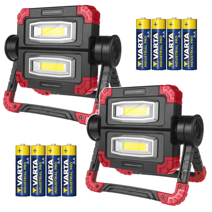 Maclean LED COB-arbetslampa, 300 lm, 3 lyslägen, färgtemperatur 6500 K, MCE439 2 st + 8x Varta Industrial AA-batterier