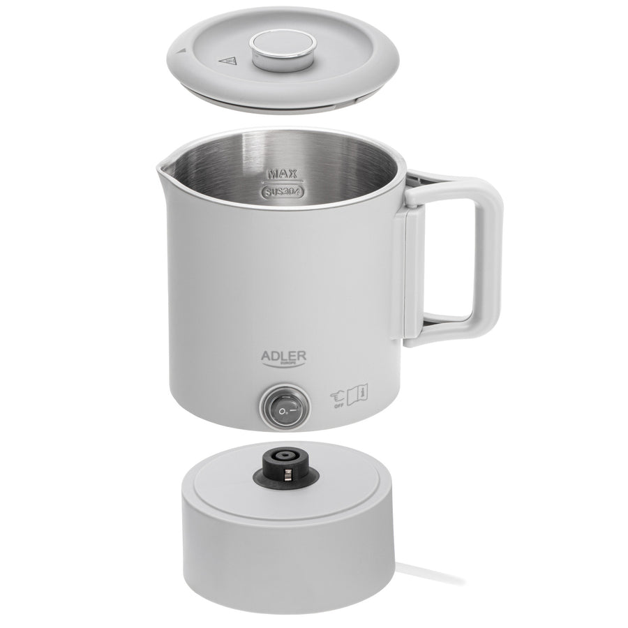 Adler vattenkokare, resevattenkokare, dubbla väggar, kapacitet 0,8 l, maxeffekt 650 W, grå, AD 1388