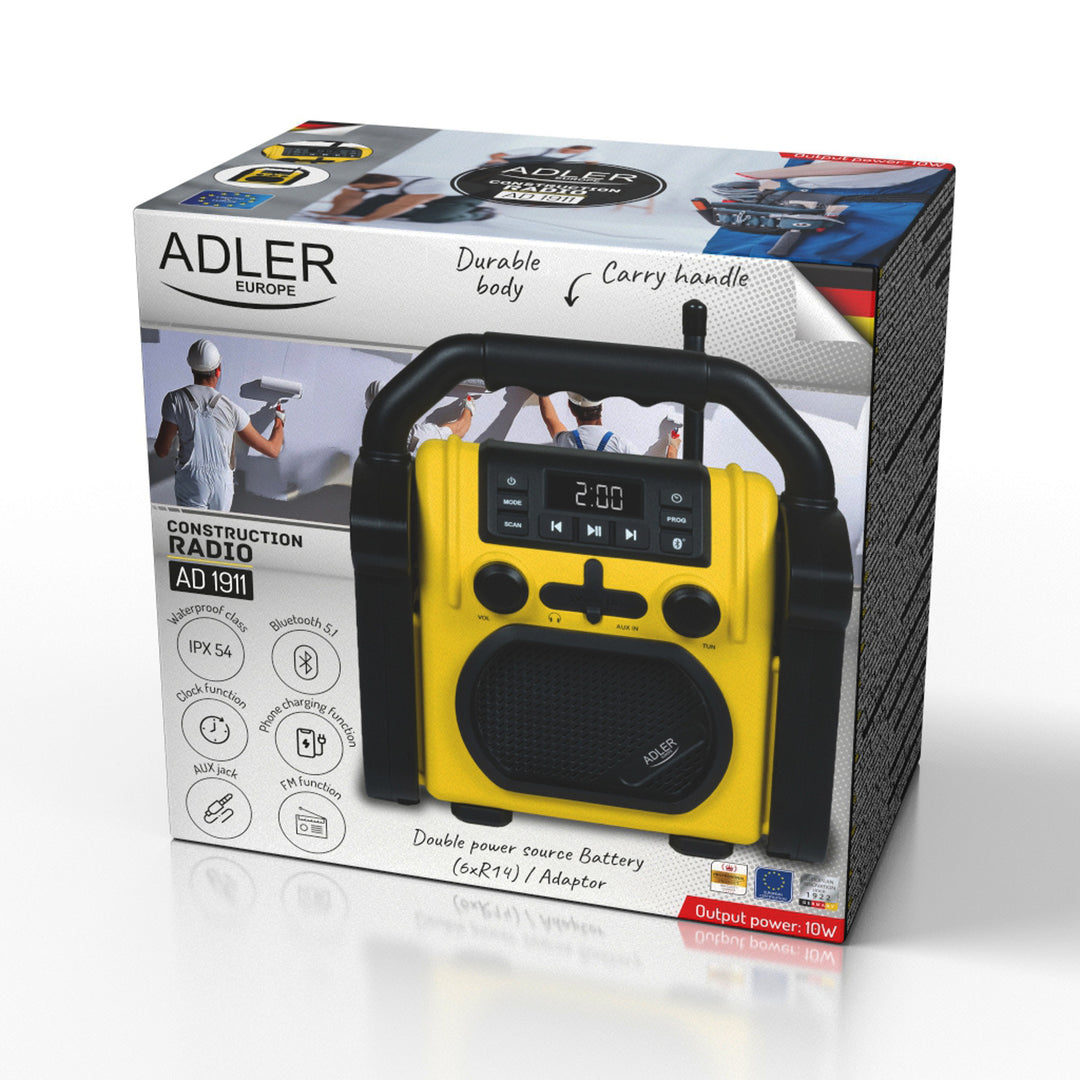 Adler byggradio, Bluetooth 5.1, IPX 54, effekt 10 W, AD 1911
