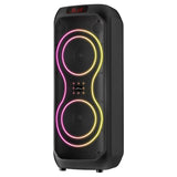 Stor Bluetooth-högtalare, 120 W RMS/1400 W PMPO, två 8-tums högtalare, equalizer, karaokefunktion, MP3/microSD-kort, USB, AUX, BT 5.3+EDR, display, LED, inbyggt batteri, fjärrkontroll, MT3185