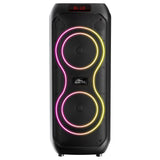 Stor Bluetooth-högtalare, 120 W RMS/1400 W PMPO, två 8-tums högtalare, equalizer, karaokefunktion, MP3/microSD-kort, USB, AUX, BT 5.3+EDR, display, LED, inbyggt batteri, fjärrkontroll, MT3185