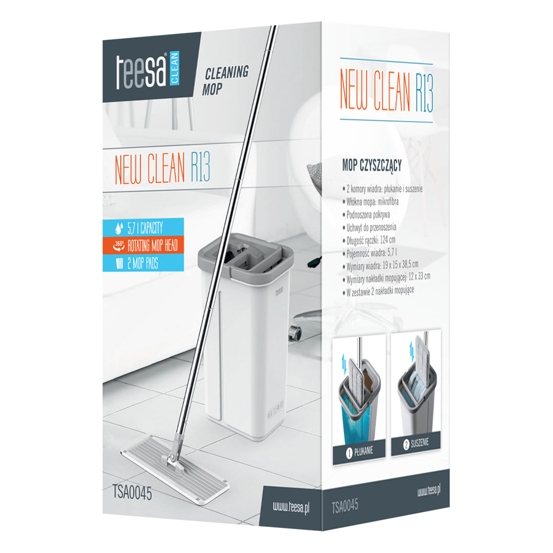 Teesa platt mopp, tvåkammars hink, volym 5,7 l, New Clean R13, Teesa