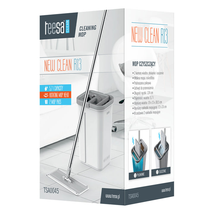 Teesa platt mopp, tvåkammars hink, volym 5,7 l, New Clean R13, Teesa